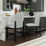 Portland Round Back Counter Stool with Grey Fabric in Black (2 Per Carton)