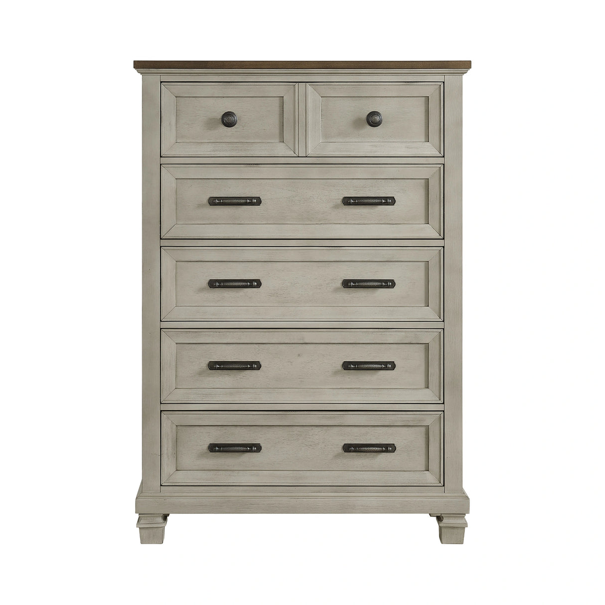 Farmington 5-Drawer Chest in Medium Brown and Washed Stone