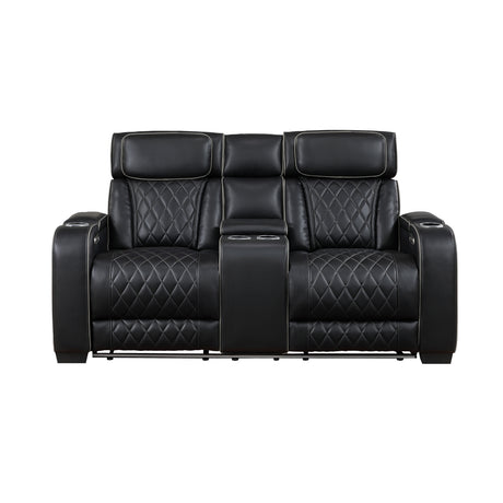 Fairway-Power Double Reclining Love Seat with Center Console, Power Headrests, Storage Arms(Top and Side), Cup holders, Charging Ports and LED lighting image