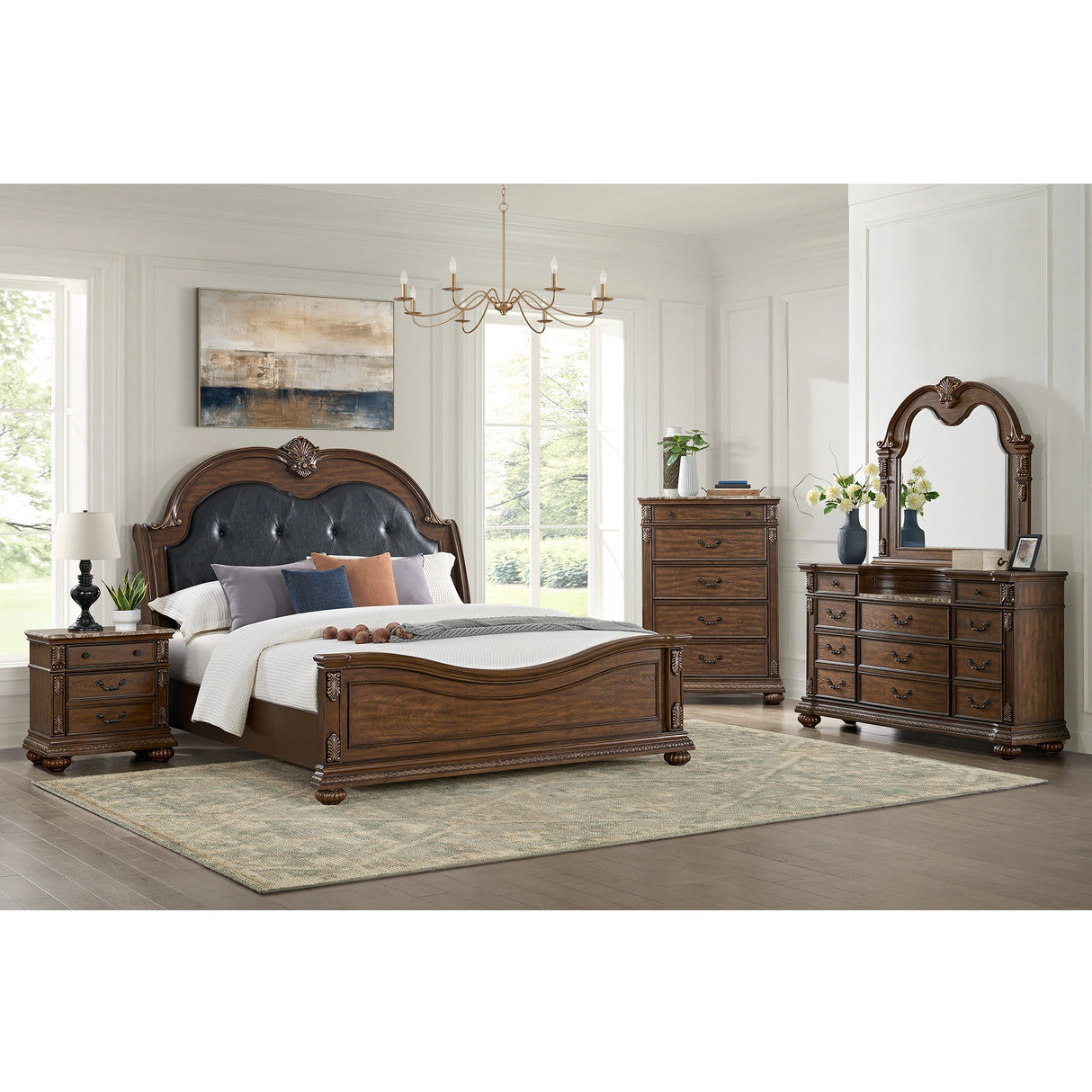 Cadenza UPH Bedroom Set with Black PU in Brown