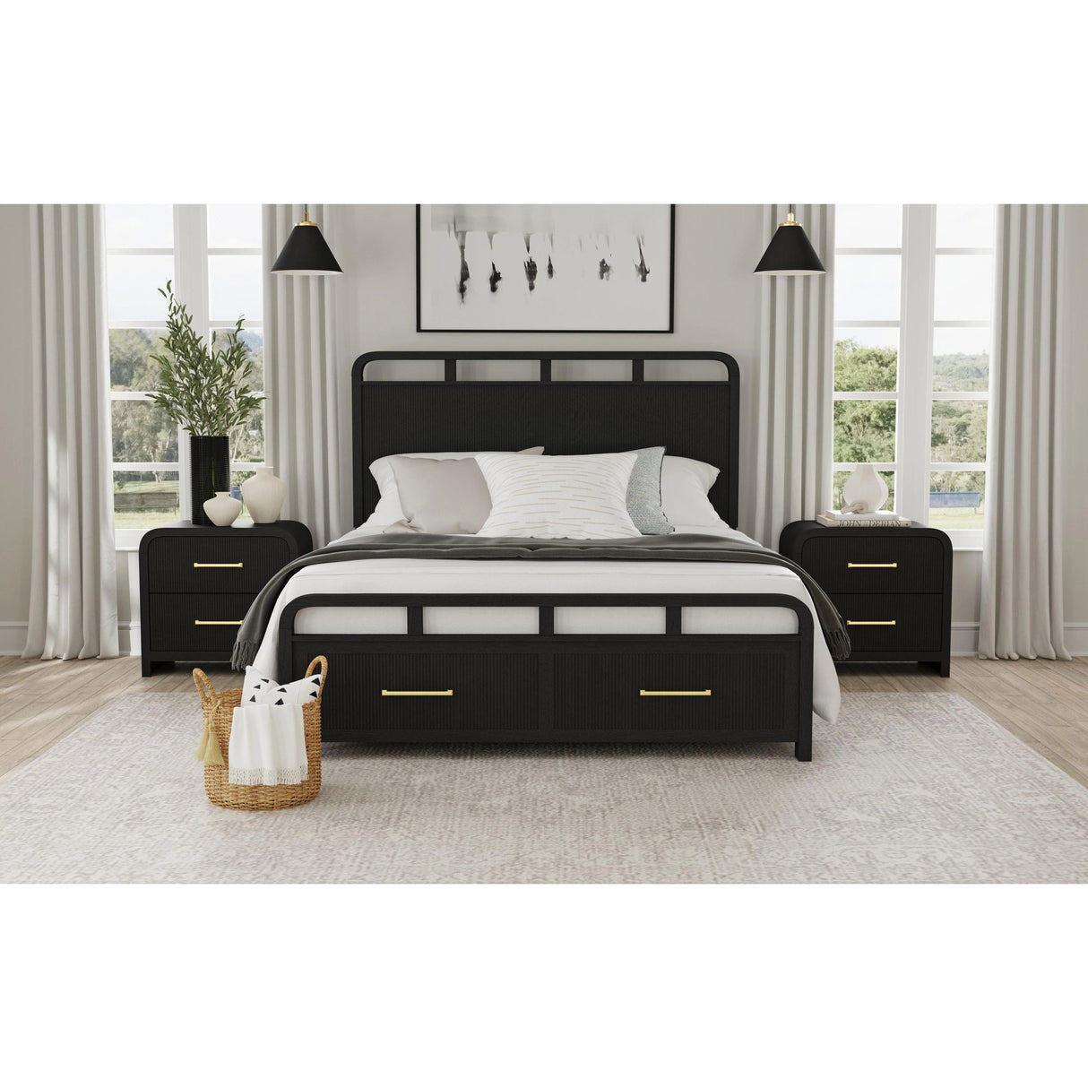 Ridgemont 2-Drawer Nightstand with USB in Black with Grain