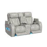 Prime Time P3 Loveseat with Console, 7 Colors LED, Cup Holders and Wireless Charger Controller in Leather Gel Light Grey