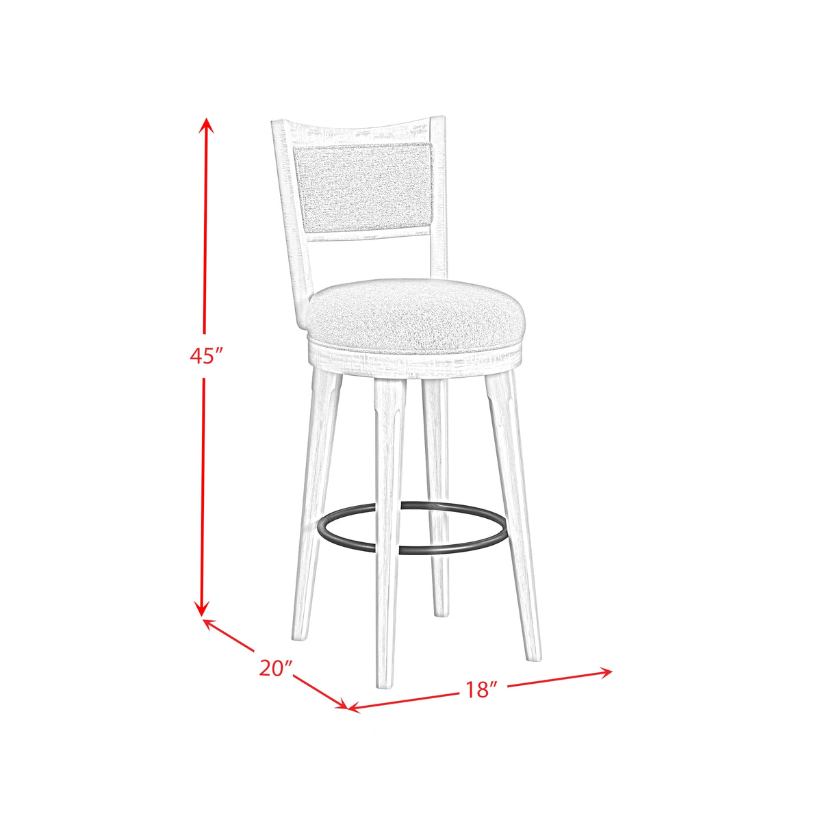 Rogen Rustic Swivel Bar Stool with Grey Fabric in Rustic White (2 Per Carton)