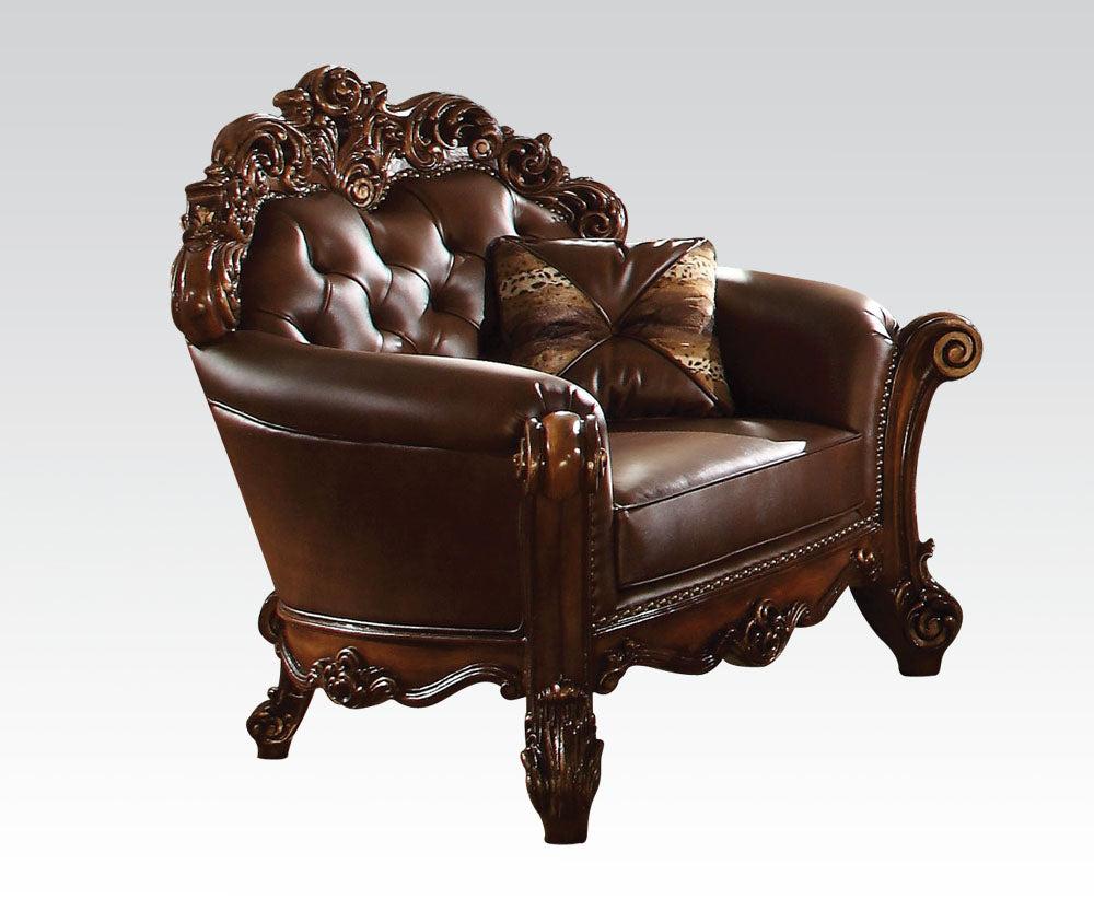 Acme Vendome Upholstered Chair with 1 Pillow in Cherry 52003