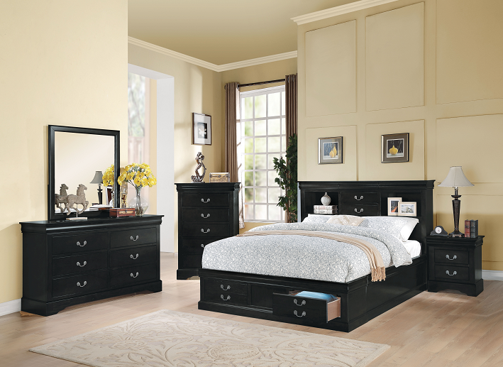 Louis Philippe III Black Eastern King Bed