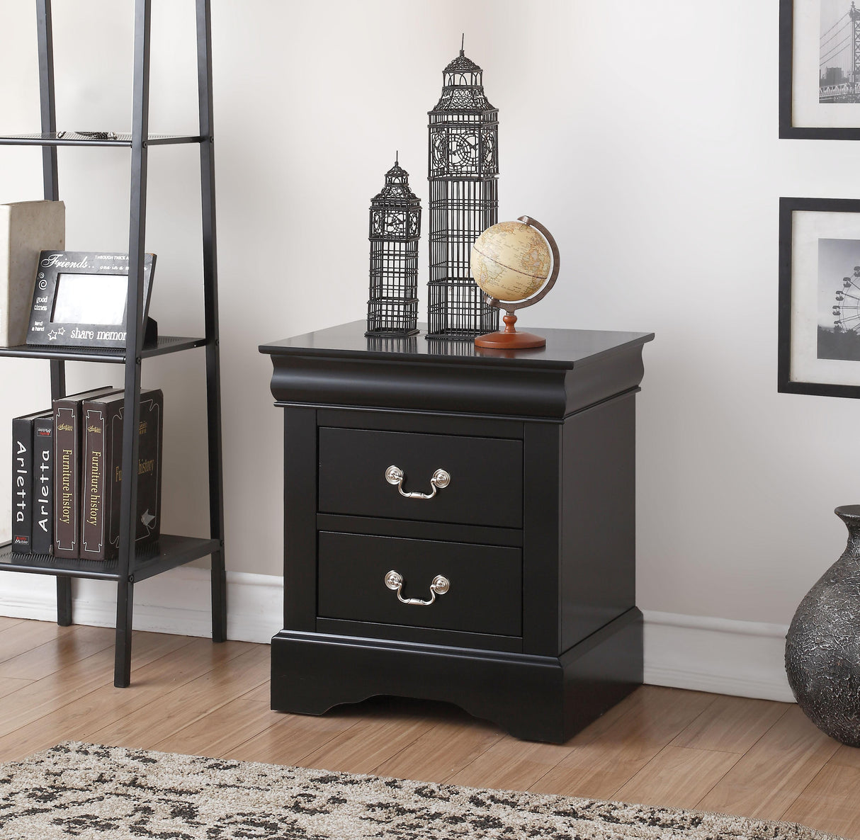 Louis Philippe III Black Nightstand