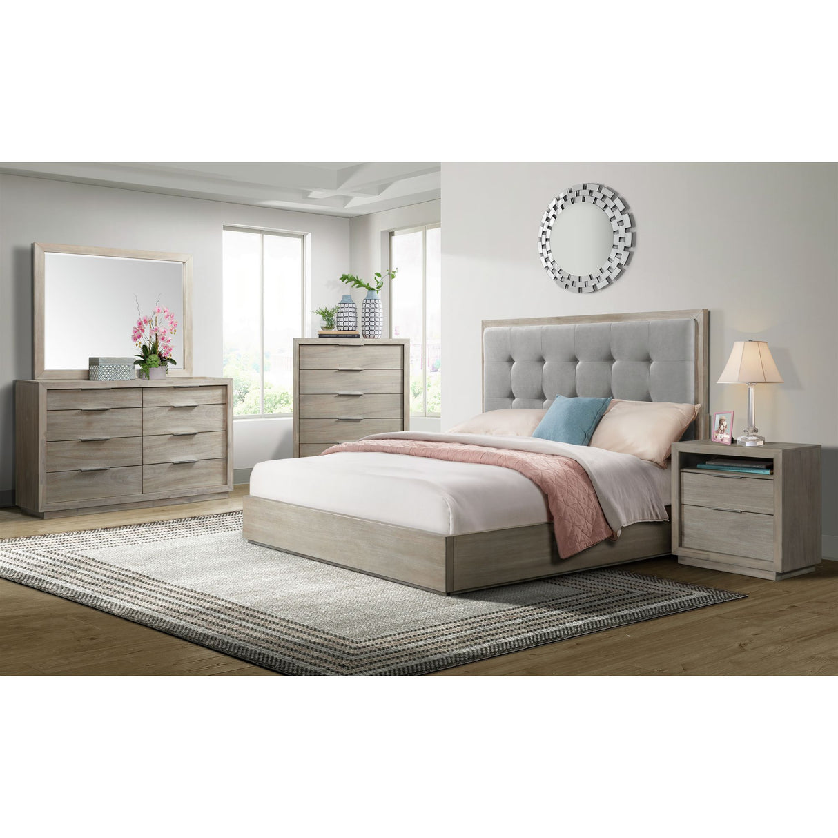 Arcadia 2-Drawer Nightstand with USB in Grey