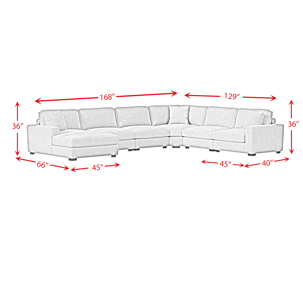 Arizona 6PC Sectional Set with LHF Chaise in Steno Black