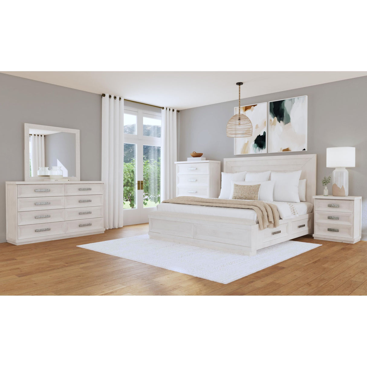 Avalanche Dresser and Mirror Set in Antique White