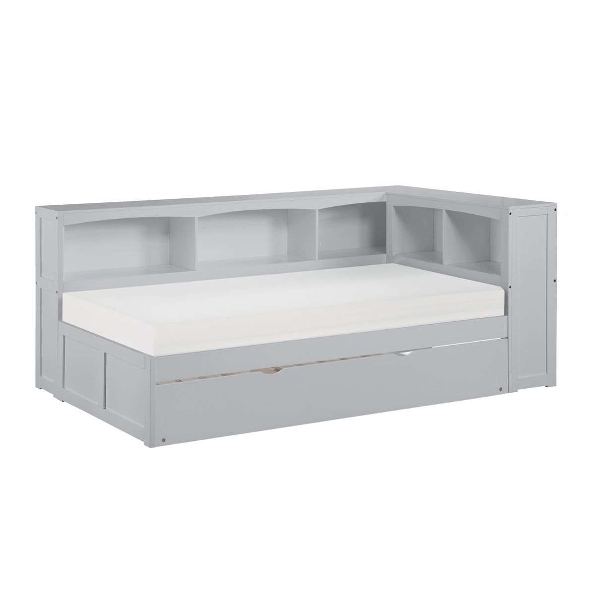 Orion-(4) Twin Bookcase Corner Platform Bed with Twin Trundle image