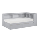 Orion-(4) Twin Bookcase Corner Platform Bed with Storage Boxes image