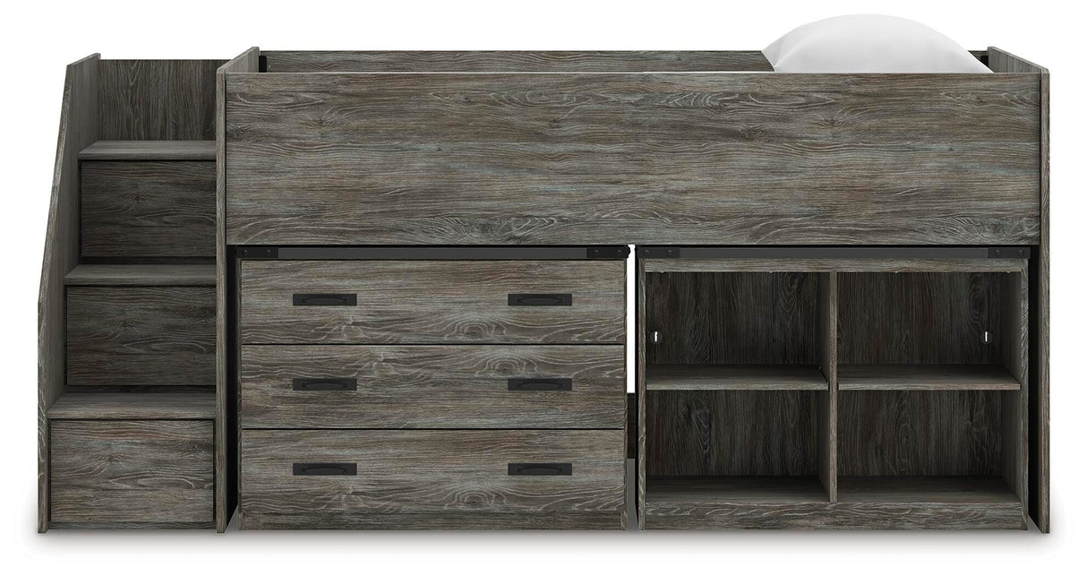 Frandern Loft Bed with Bookcase and Drawer Storage