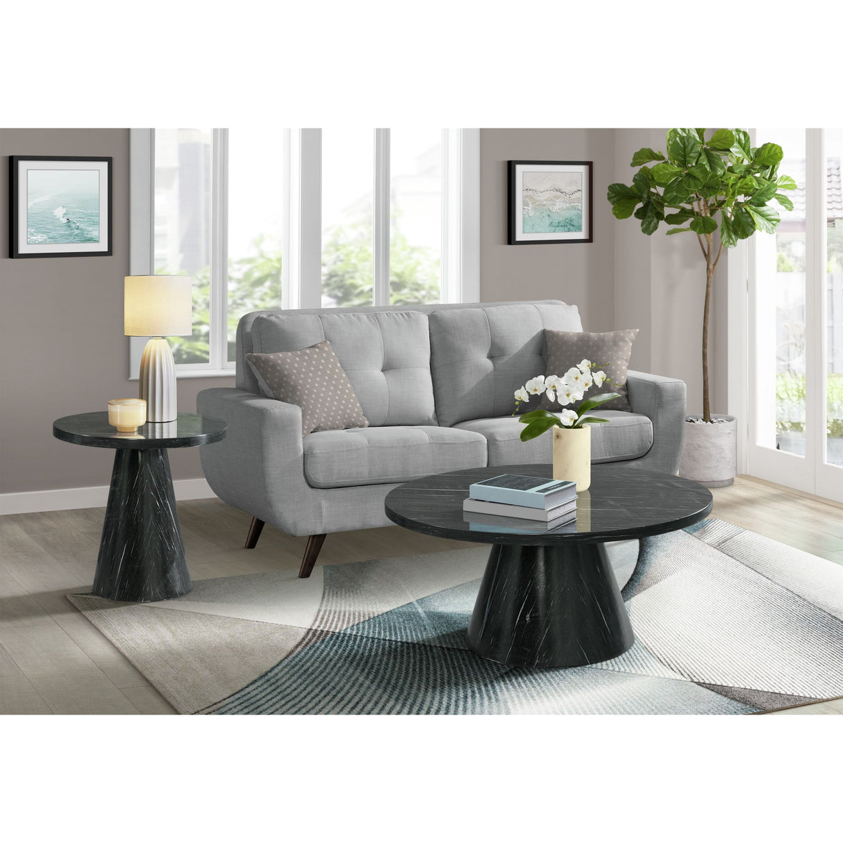 Bellini Round Occasional End Table Complete in Grey