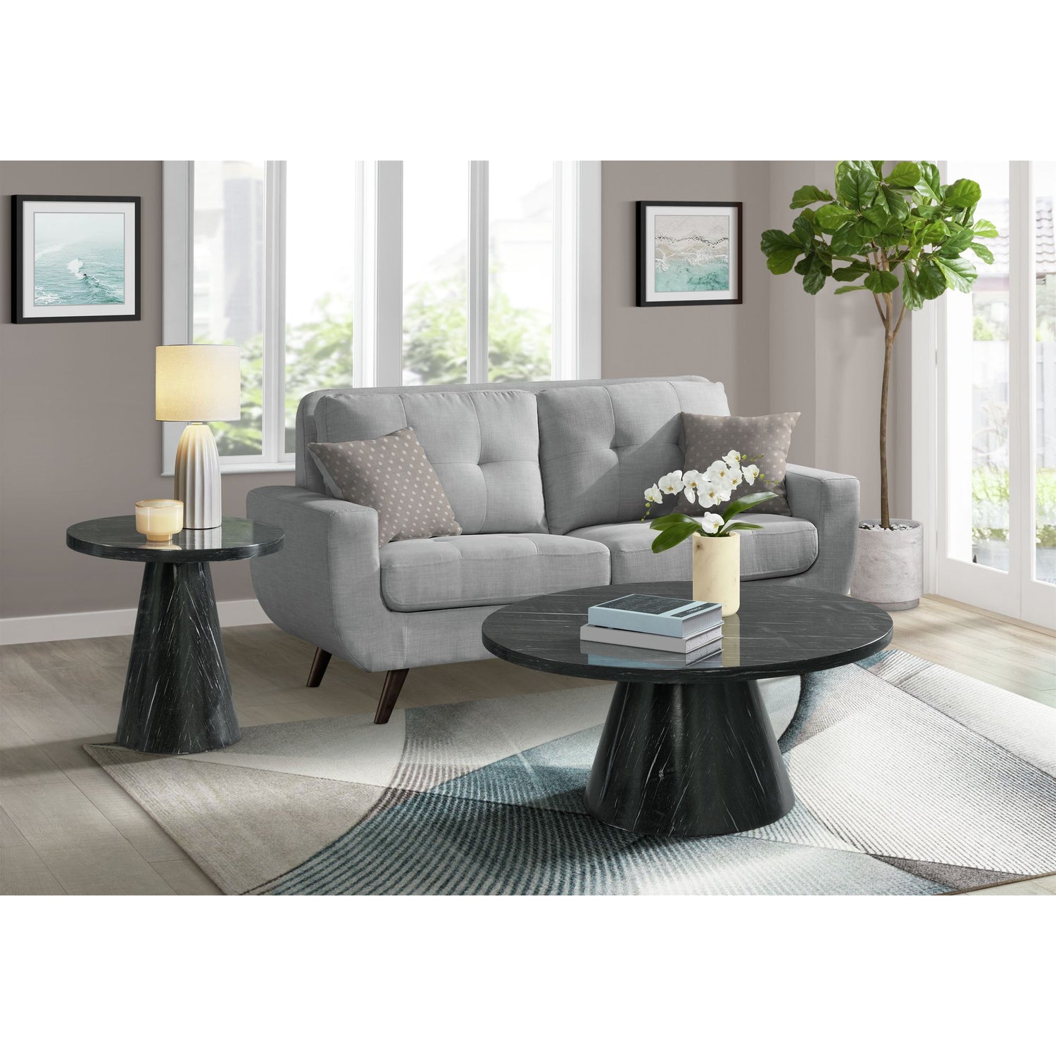 Bellini Round Occasional End Table Complete in Grey