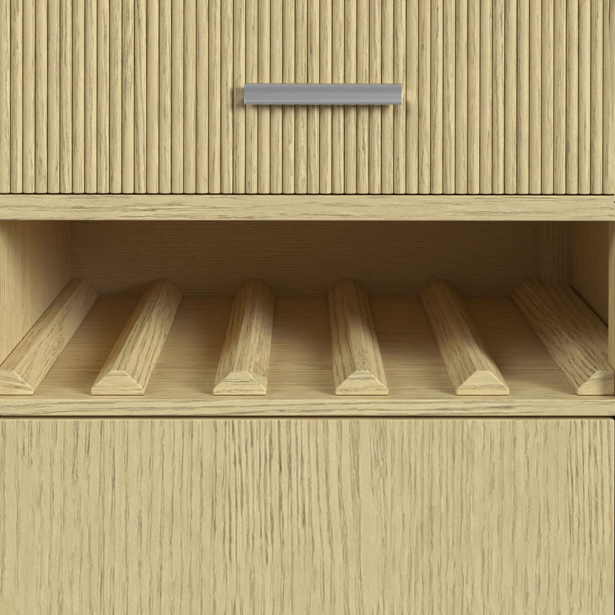 Cambrie Buffet with LED and Power in Off-White and Natural