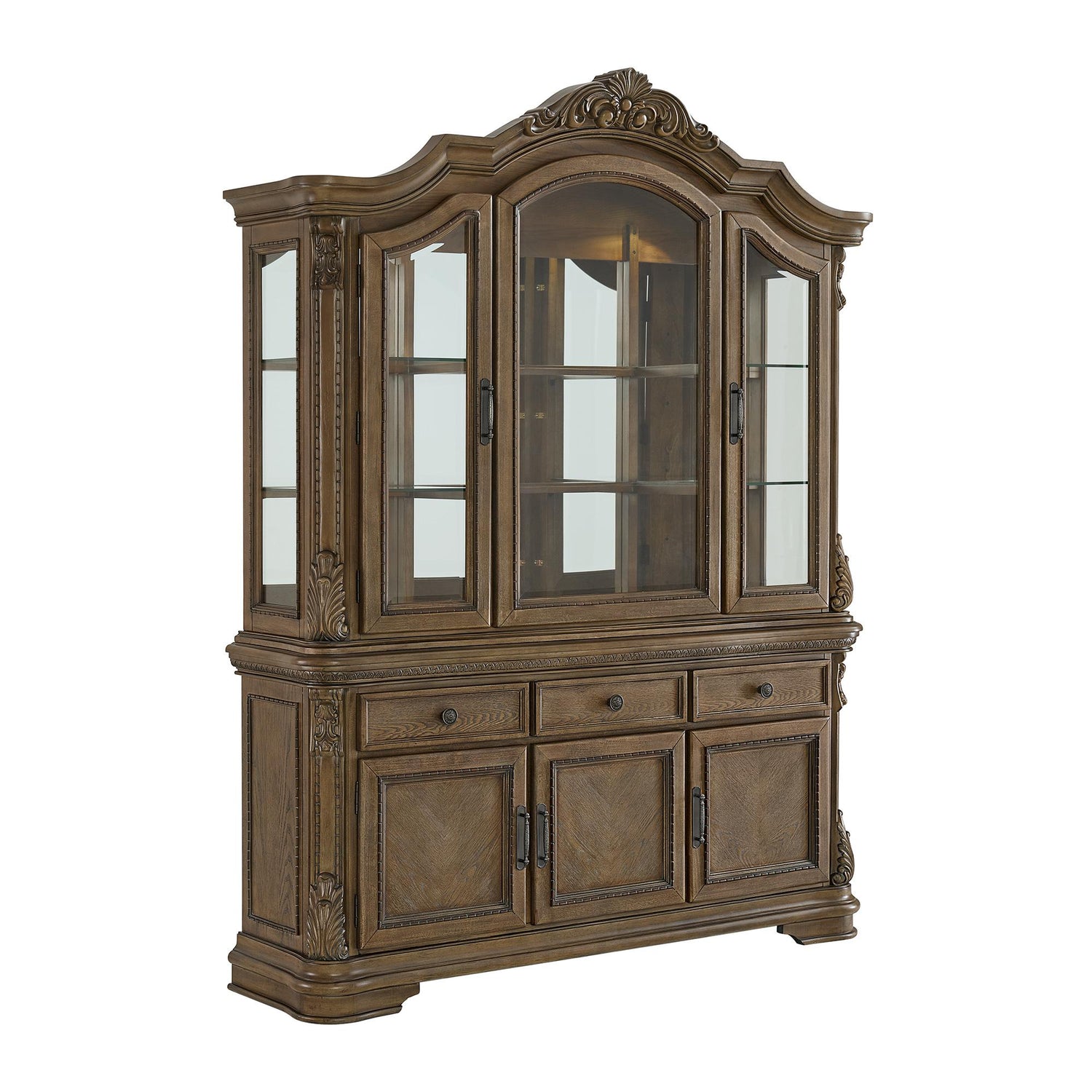 Madison Park Server and Hutch with LED in Walnut