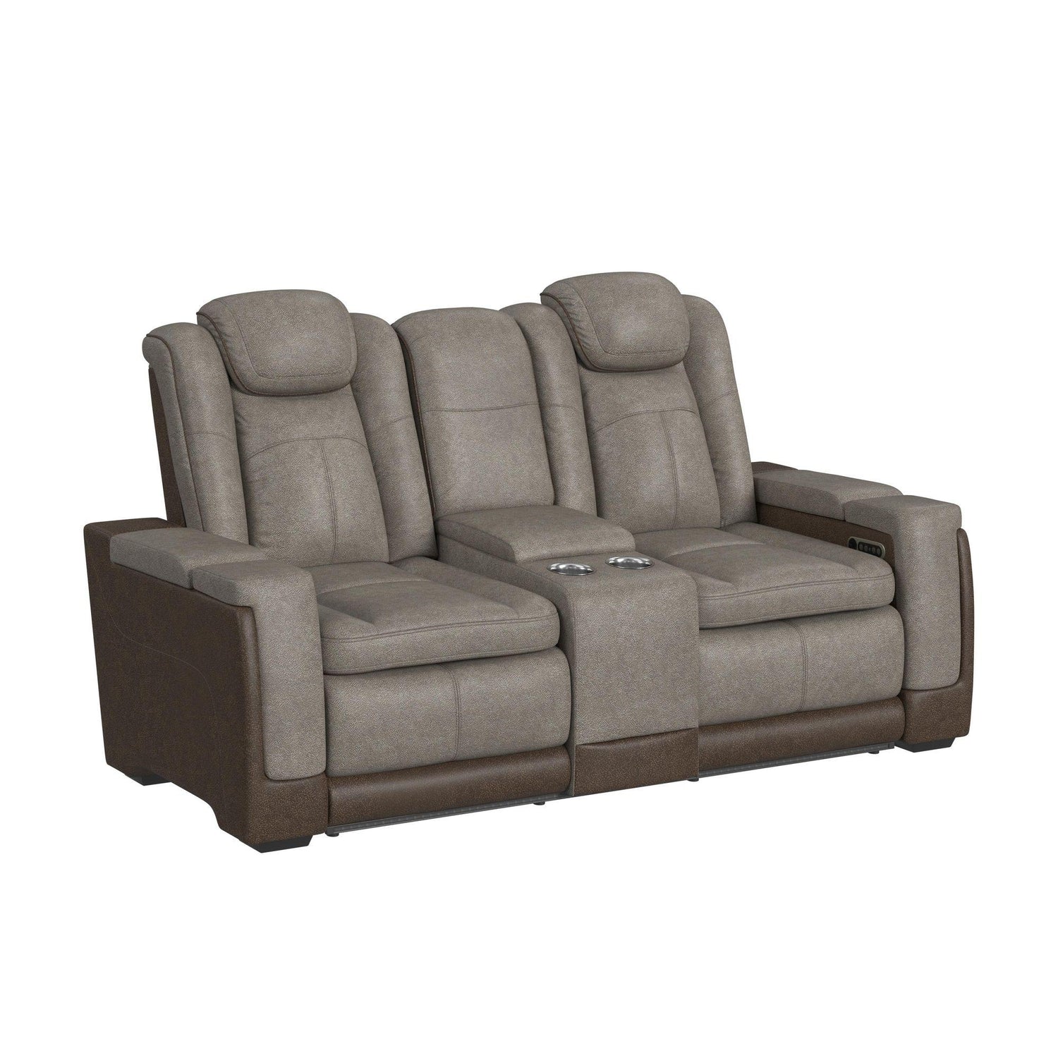 Lantana Power Motion Loveseat with Power Headrest, Led, and Console in Rocky Grey/Brown