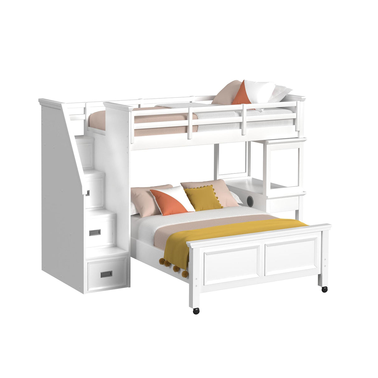 Hampton Kids Over Loft with Staircase and Desk with Speaker