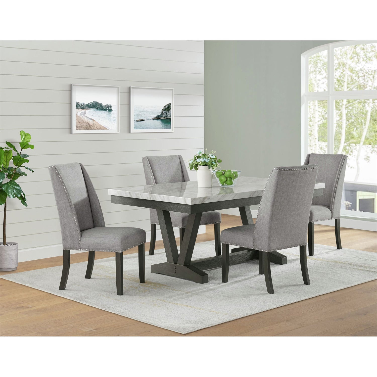 Everdeen Side Chair w/ Grey Fabric and Nail Heads in Charcoal (2 Per Carton)