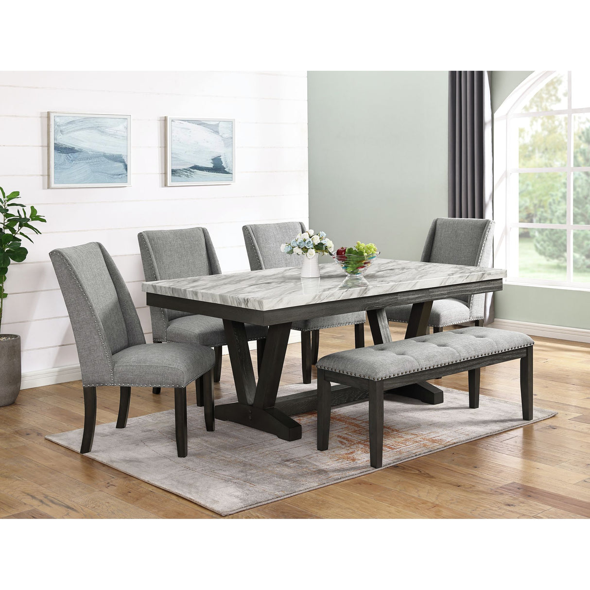 Everdeen Side Chair w/ Grey Fabric and Nail Heads in Charcoal (2 Per Carton)