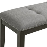 Everdeen Bench w/ Grey Fabric and Nail Heads in Charcoal