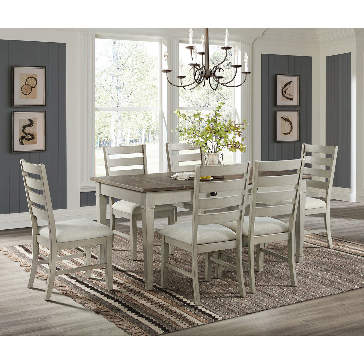 Farmington Standard Height Dining Set in Medium Brown and Washed Stone-Rectangular Table and Four Chairs