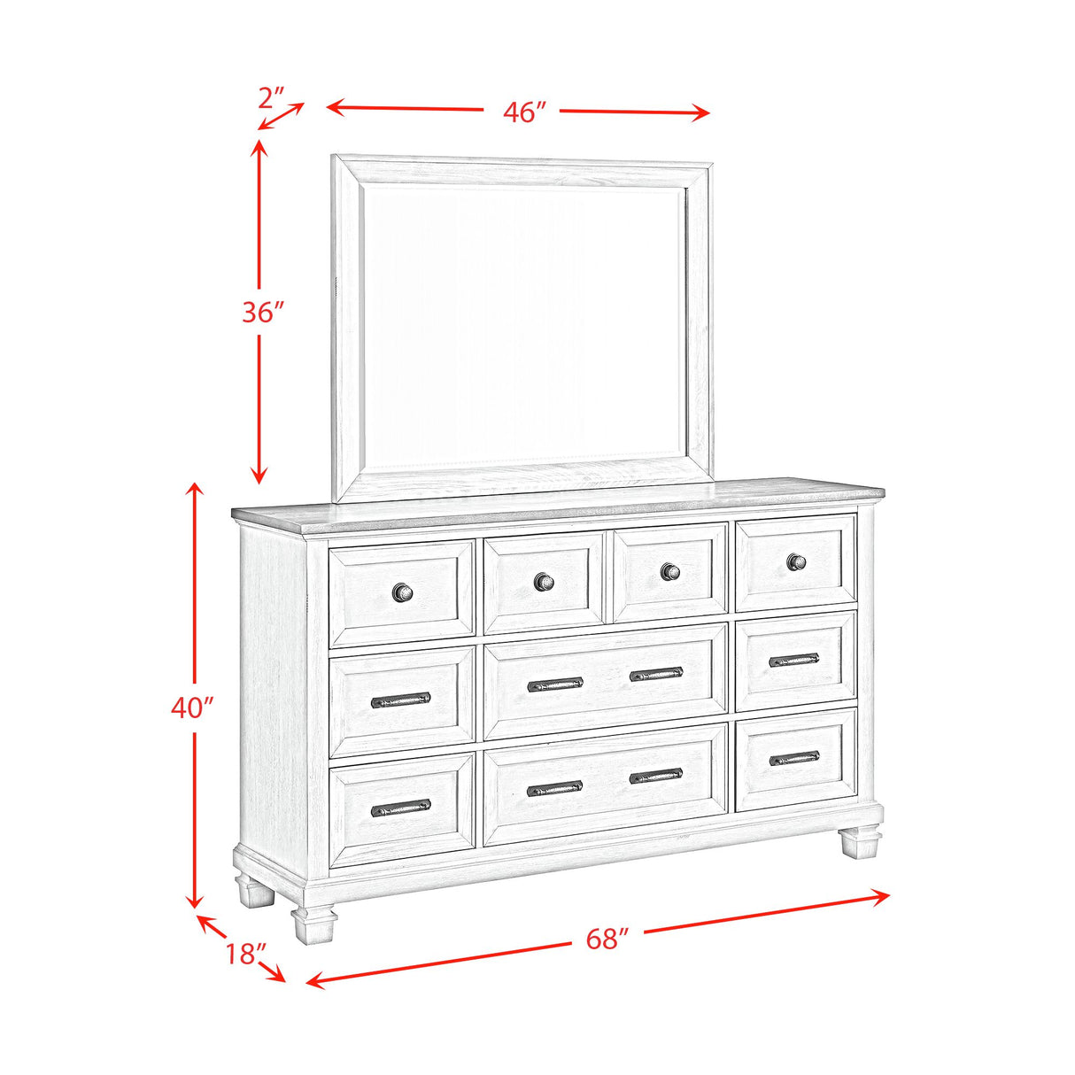 Farmington Dresser and Mirror Set in Medium Brown and Washed Stone