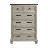 Farmington 5-Drawer Chest in Medium Brown and Washed Stone