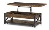 Flexsteel Carpenter Rectangular Lift-Top Cocktail Table with Casters in Rustic Brown
