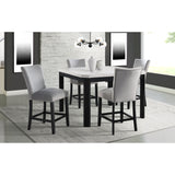 Francesca White Marble Square 5PC Counter Height Dining Set-Table & Four Grey Velvet Chairs