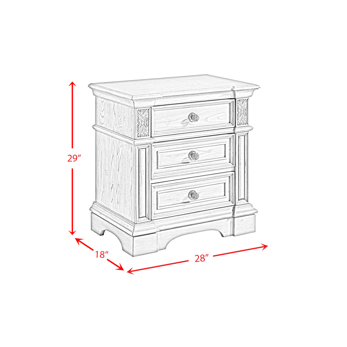 Glenmore 3-Drawer Nightstand with USB in Aged Grey