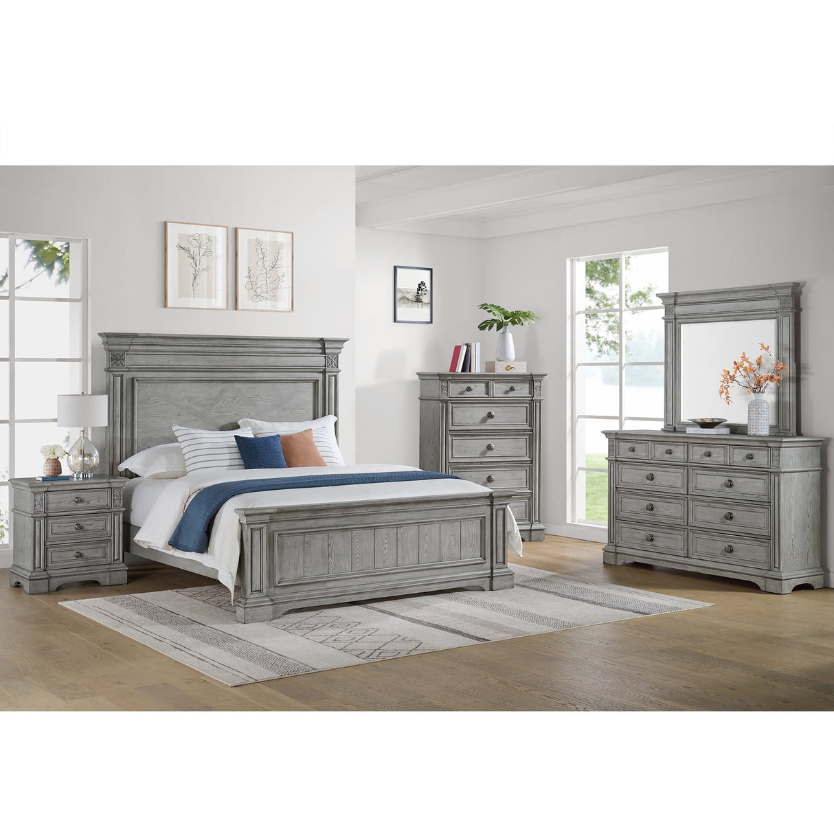 Glenmore 3-Drawer Nightstand with USB in Aged Grey