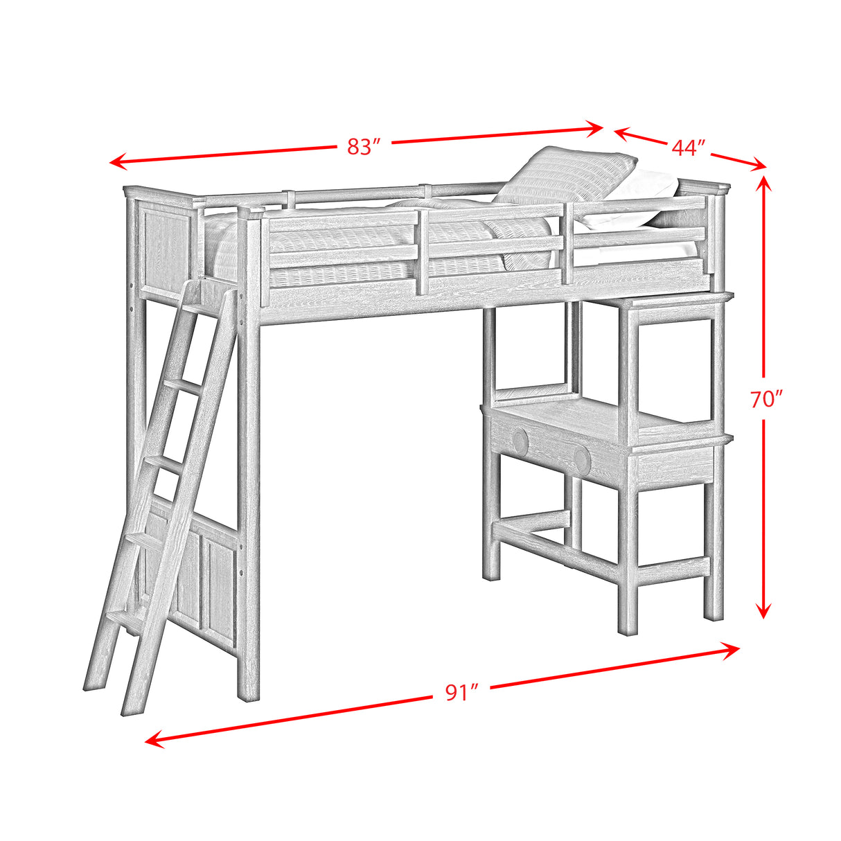 Hampton Kids Loft with Ladder and Desk with Speaker Bedroom Set