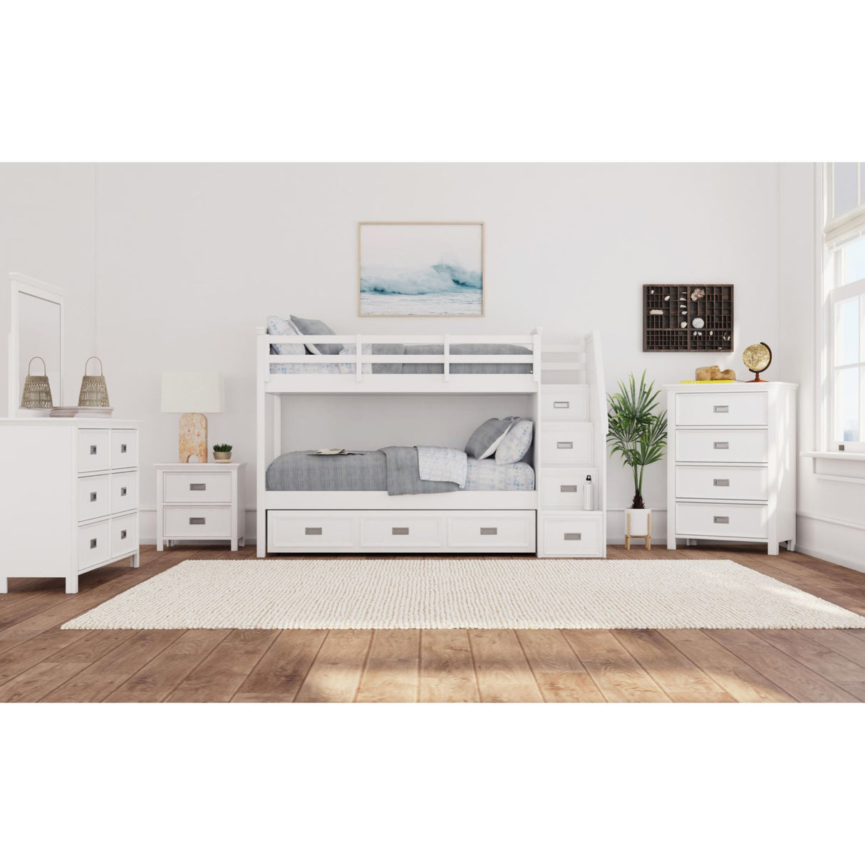 Hampton Kids Over Bunk with Staircase and Trundle Bedroom Set