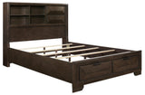 Chesky Queen Bookcase Bed with Footboard Storage in Warm Espresso 1753-1