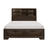 Chesky Queen Bookcase Bed with Footboard Storage in Warm Espresso 1753-1