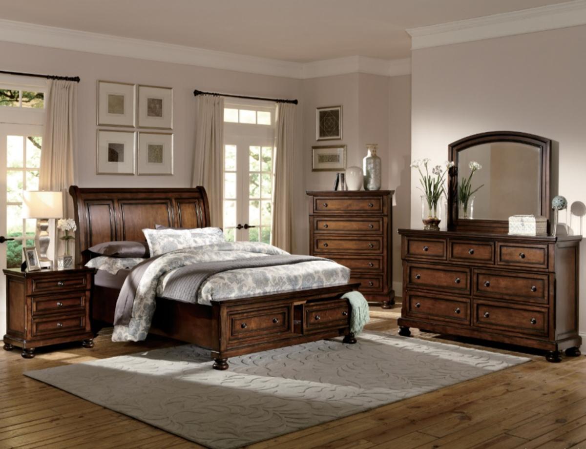 Cumberland King Sleigh Platform Bed with Footboard Storage in Brown Cherry 2159K-1EK