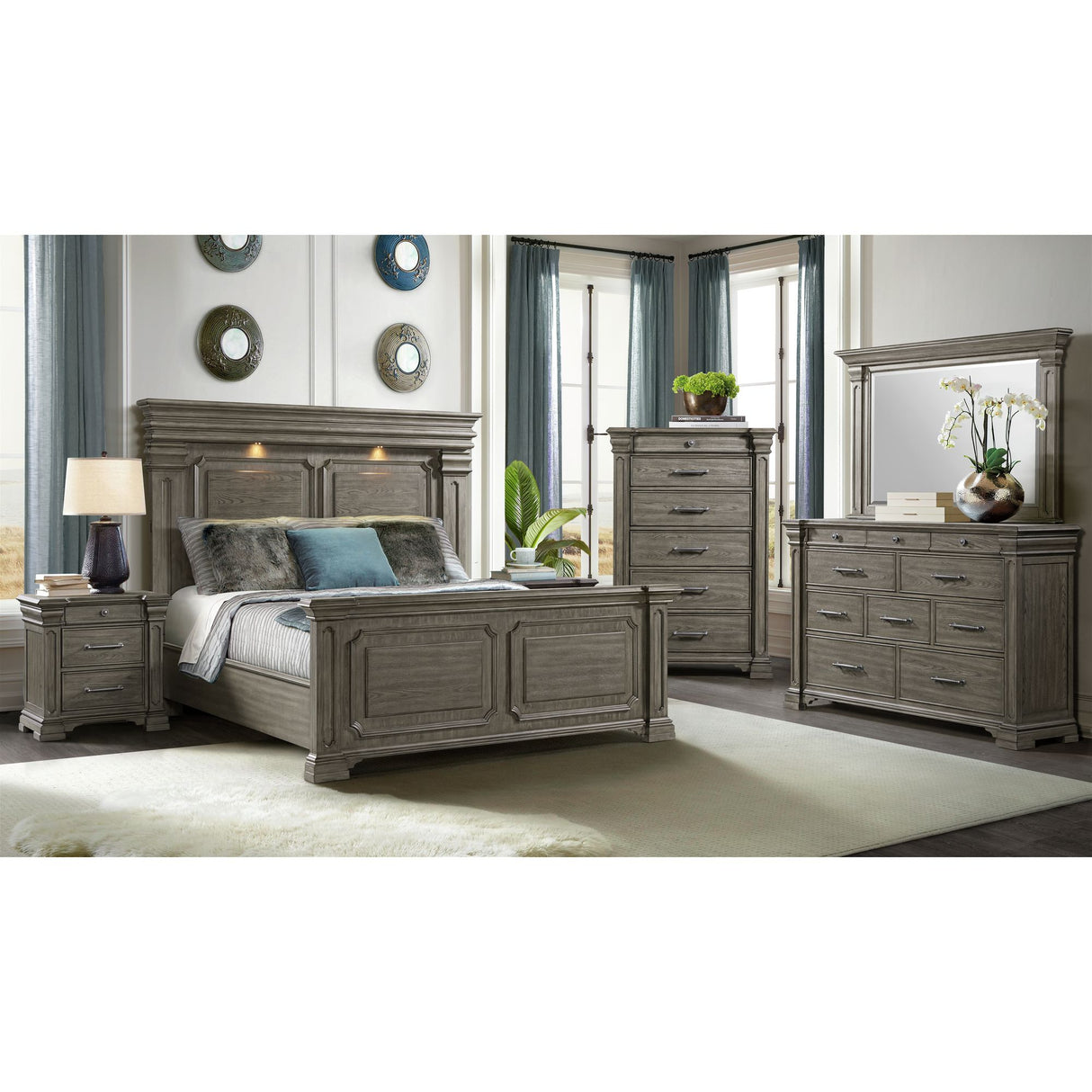 Kings Court 3-Drawer Nightstand (Sliding Top) in Grey