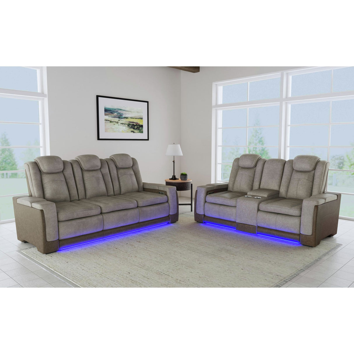 Lantana 2PC Living Room Set in Rocky Grey/Brown-Sofa & Loveseat