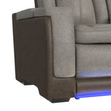 Lantana Power Motion Loveseat with Power Headrest, Led, and Console in Rocky Grey/Brown