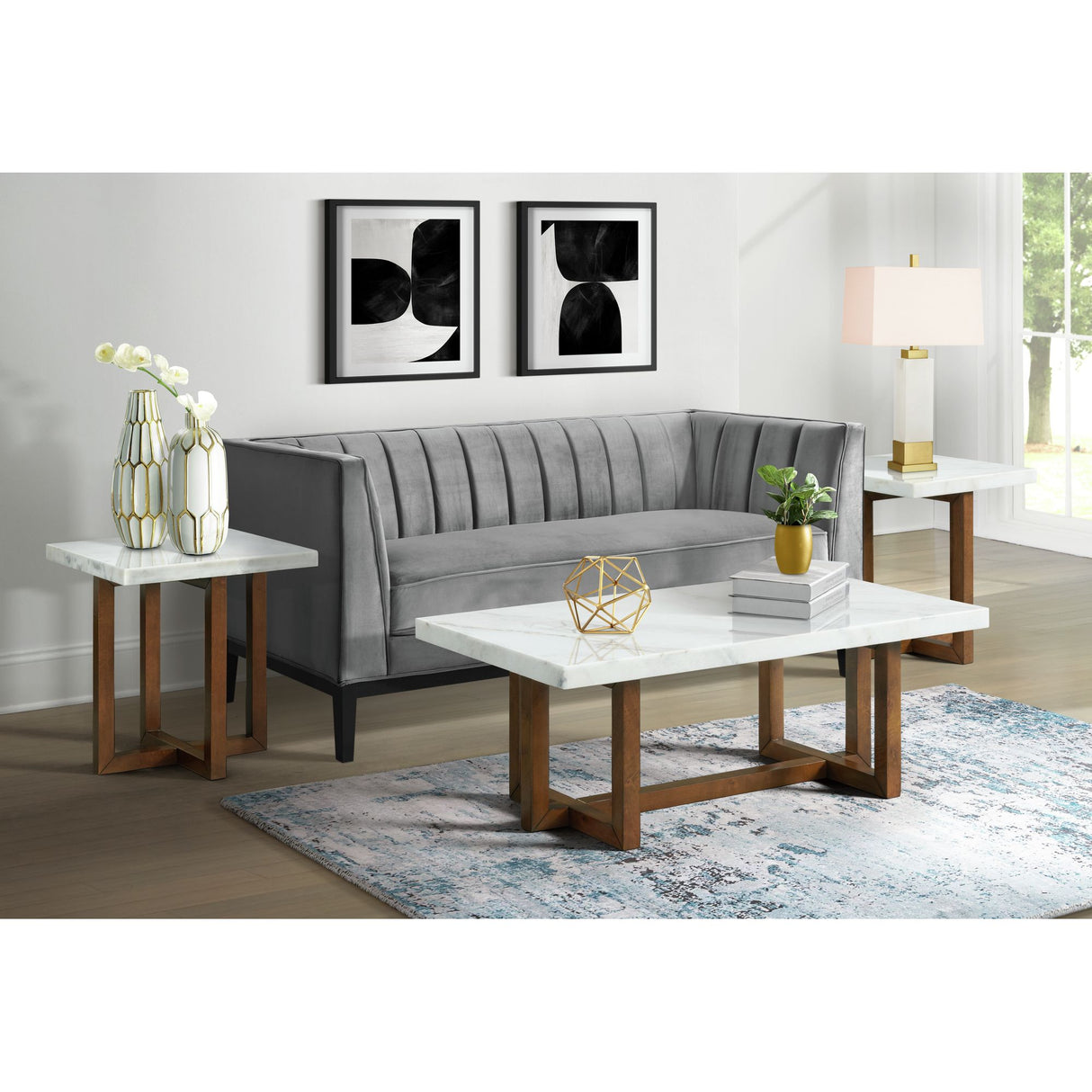 Morris 2PC Occasional Marble Table Set in White