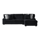 Nightfall RHF Chaise in Grand Cord Black with 2 self Pillows 20"