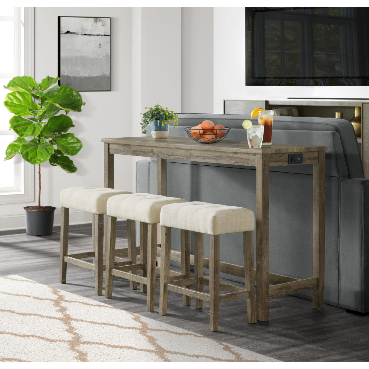 Oak Lawn Bar Table - 3A Single Pack (Table + Three Stools)