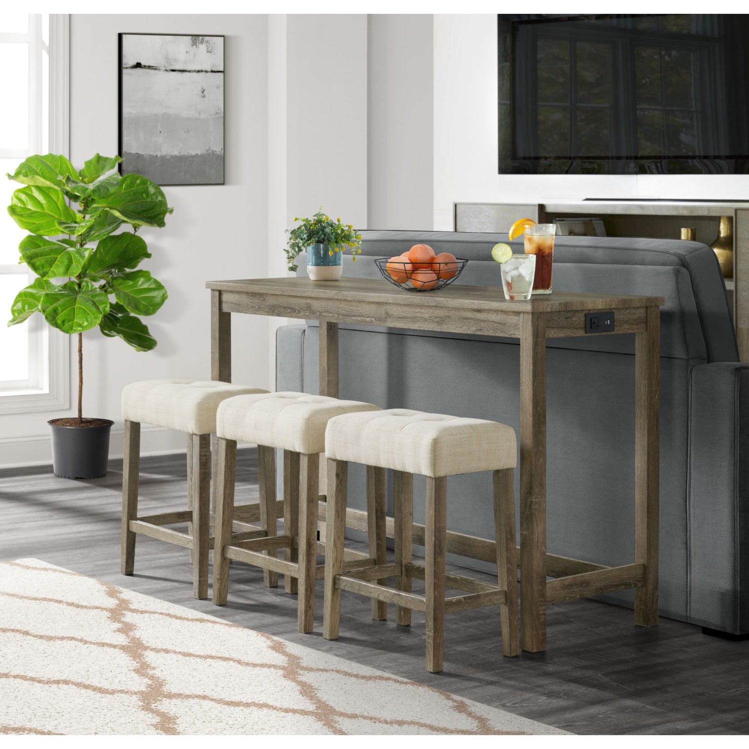 Oak Lawn Bar Table - 3A Single Pack (Table + Three Stools)
