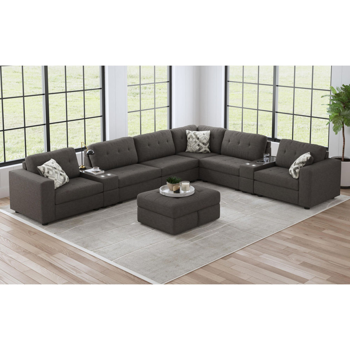 Options One Storage Ottoman in Palmer Plus Ash