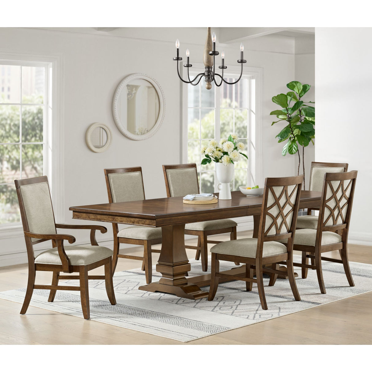 Phillipe Dining Arm Chair with Grey Fabric in Cherry (2 Per Carton)