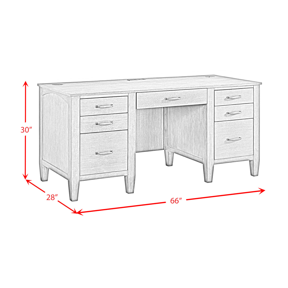 Portico Double Pedestal Desk with Power/USB in Brown Oak