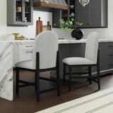 Portland Round Back Counter Stool with Grey Fabric in Black (2 Per Carton)