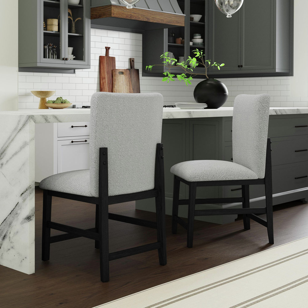 Portland Square Back Counter Stool with Grey Fabric in Black (2 Per Carton)