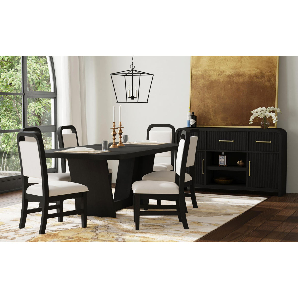 Ridgemont Dining Side Chair with White Fabric in Black with Grain (2 Per Carton)
